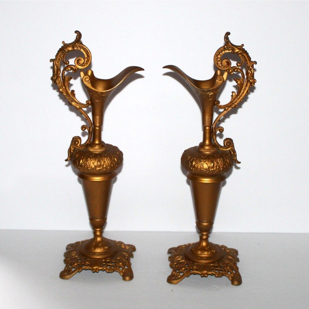 Antique Bradley & Hubbard B&H #147 Mantel Ewer pair metal decor pitcher